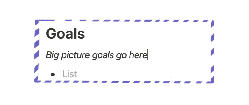 Notion screenshot of goals section
